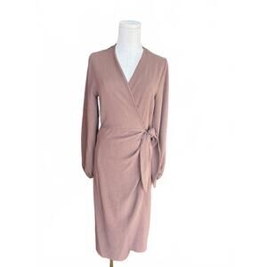 NEW KLD. SIGNATURE women's wrap long sleeve dress in brown